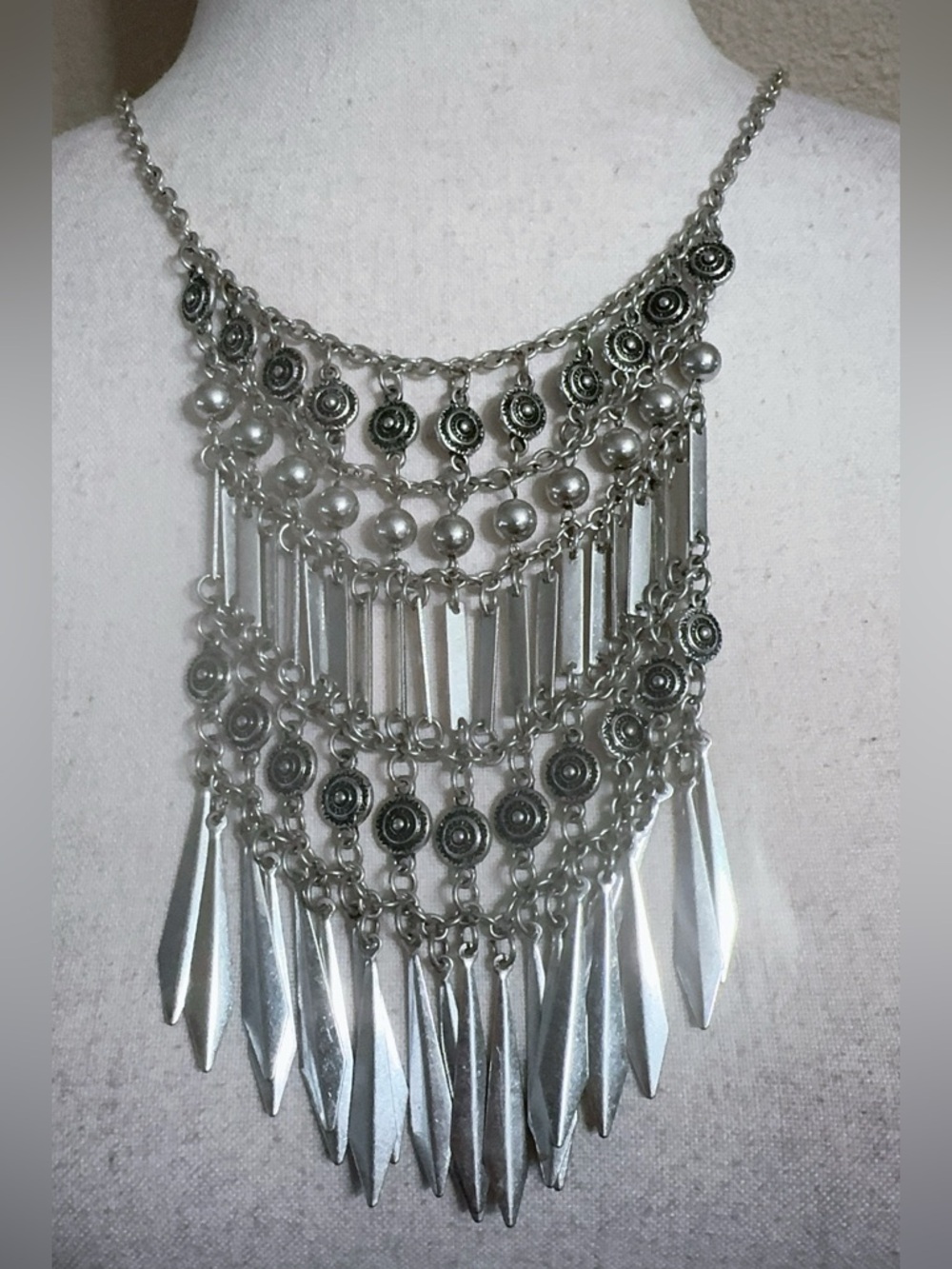 Forever 21 Silver-Tone Layered Fringe Medallion Necklace